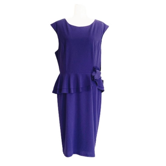MARINA Cobalt Blue Purple Peplum Rose Sleeveless Cocktail Dress Size 16 … - Picture 2 of 13